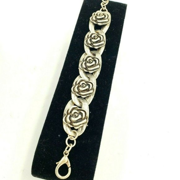 Tutti Frutti Silver Tone Rose Flower Link Bracelet - Picture 6 of 12